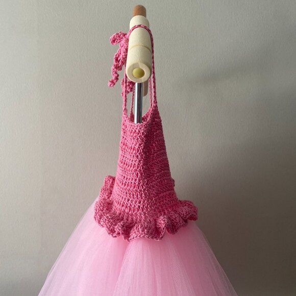Handmade Children's Cotton Dark Pink Light Pink Tulle Tutu Dress - Picture 10 of 14